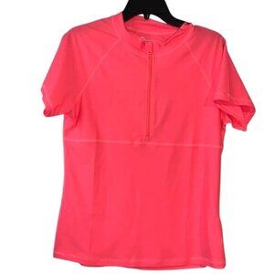 Bonneuitbebe Womens Coral Short Sleeve UPF 50+ Swim Shirt With Half-Zipper Desig